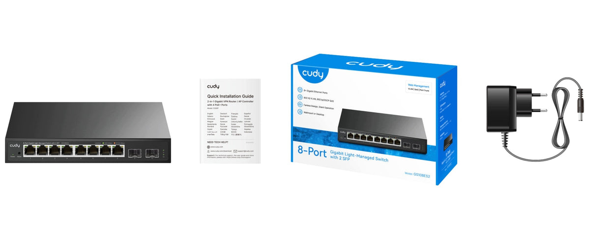 SWITCH GS108ES2 8-PORT + 2X SFP CUDY Manufacturer code GS108ES2