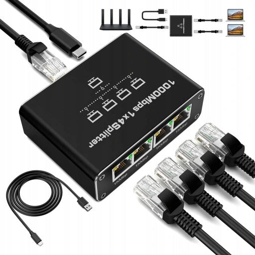 SWITCH LAN 4 PORTS GIGABIT ETHERNET RJ45 1000 MB FOR INTERNET USE Manufacturer no brand