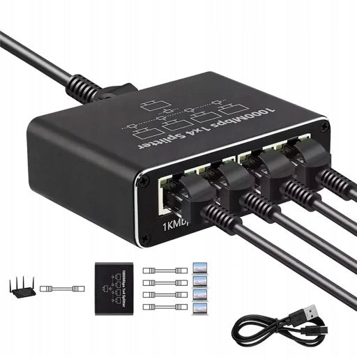 SWITCH LAN 4 PORTS GIGABIT ETHERNET RJ45 1000 MB FOR INTERNET USE