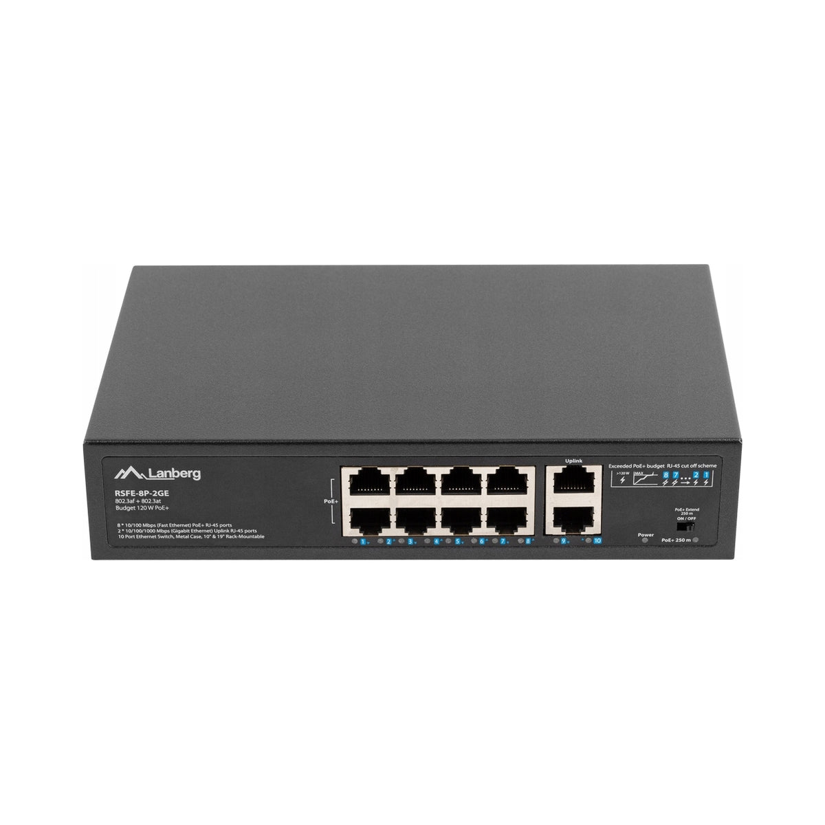 SWITCH LANBERG 8X100MB POE+ 2X 1GB UNMANAGED RACK 10"/19" GIGABIT 120W Packaging status original