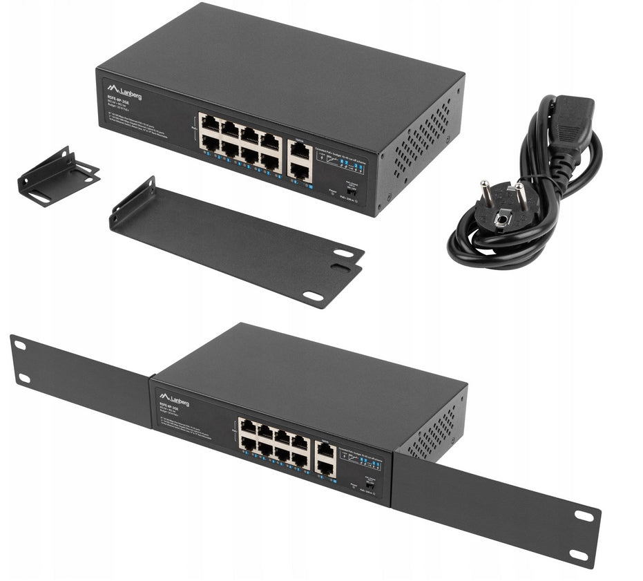 SWITCH LANBERG 8X100MB POE+ 2X 1GB UNMANAGED RACK 10"/19" GIGABIT 120W