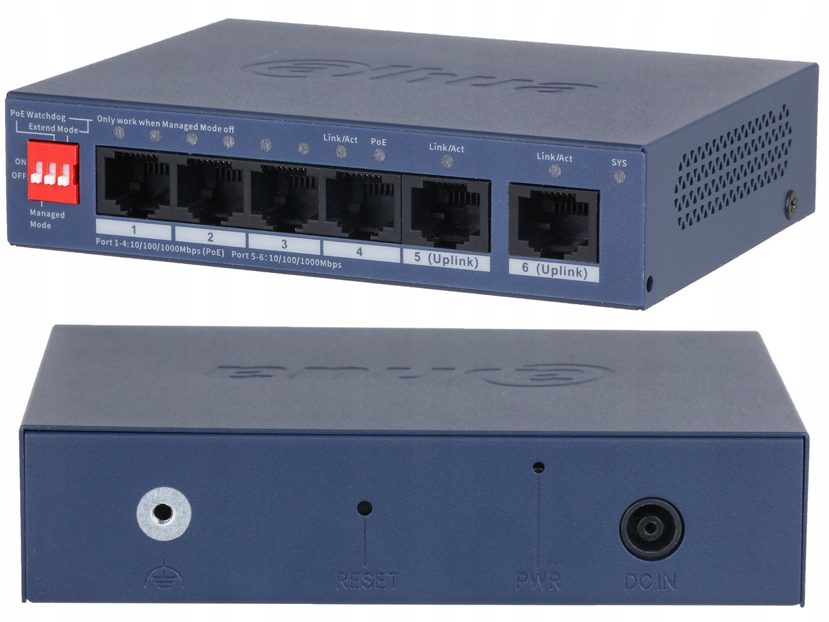 SWITCH POE DAHUA 4xPoE +2xUplinks Gigabit CS4006-4GT-36 Smart PoE