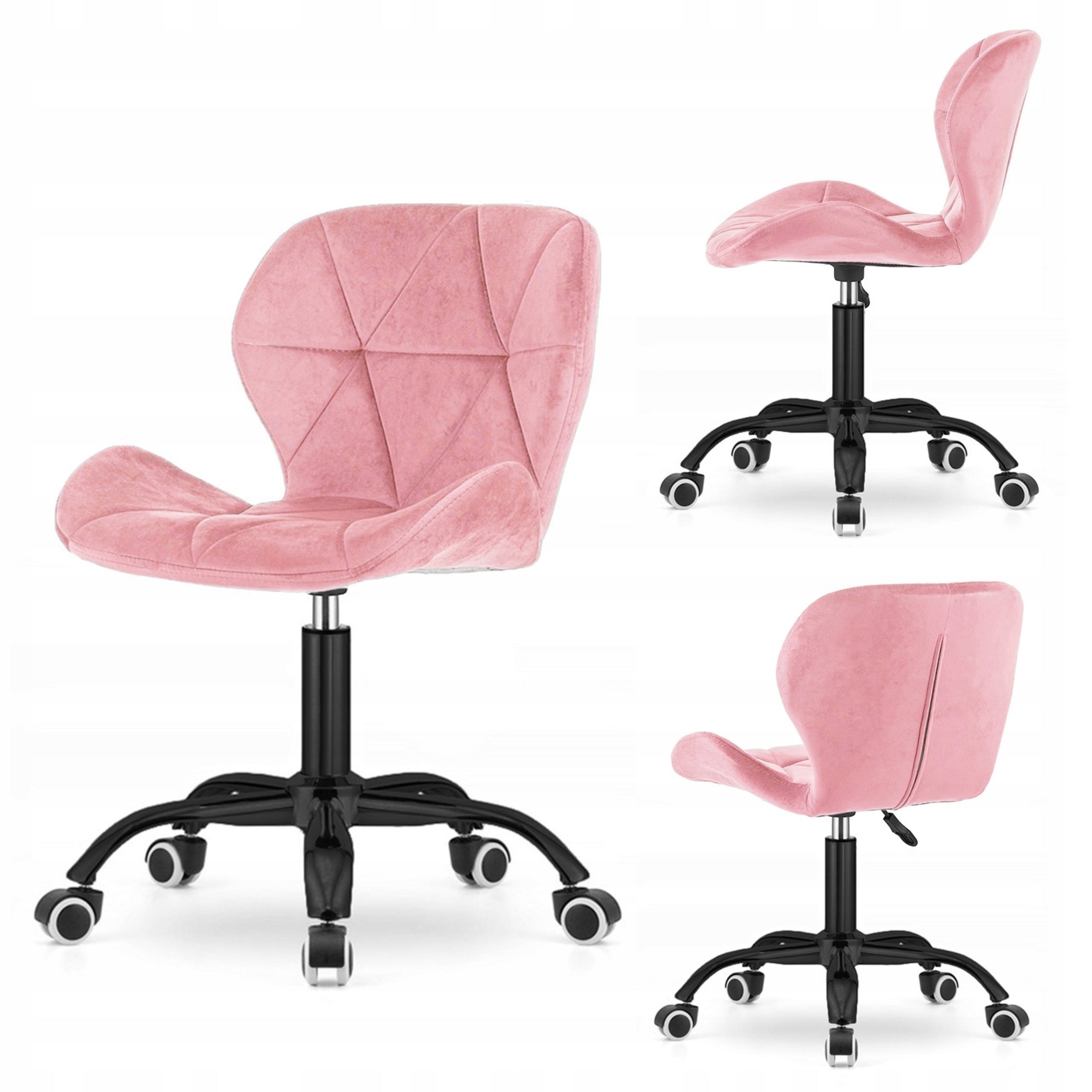 SWIVEL ARMCHAIR LUGANO Pink velour Black modern base