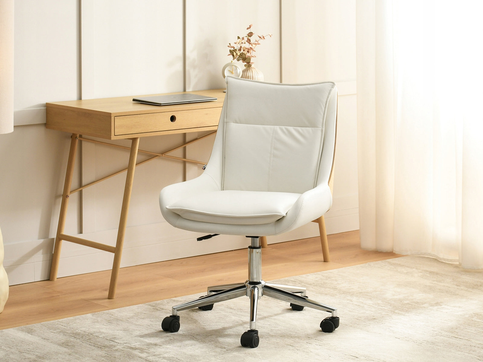 SWIVEL ARMCHAIR MADE OF BENT WOOD OAK AND ECO-LEATHER CREAM LEON BASE CHROME Manufacturer code 5907698696759