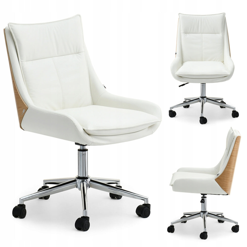 SWIVEL ARMCHAIR MADE OF BENT WOOD OAK AND ECO-LEATHER CREAM LEON BASE CHROME