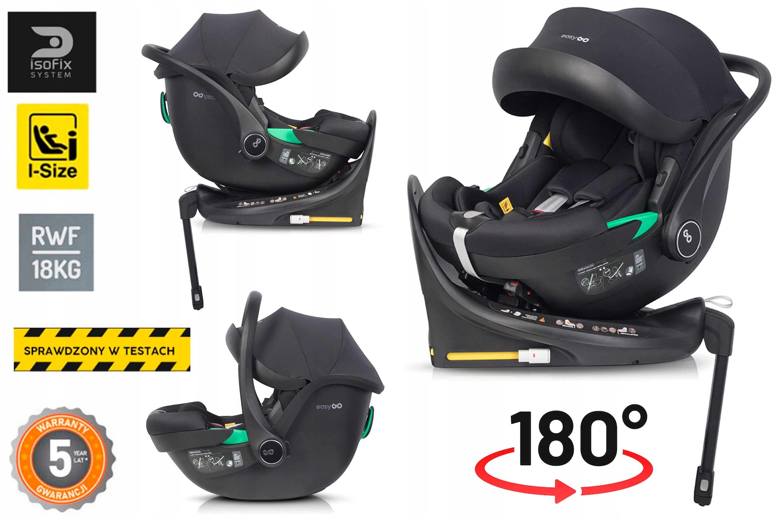 SWIVEL CAR SEAT + BASE ISOFIX I-SIZE 0-13 KG 0-87 CM ADJUSTABLE Packaging status original
