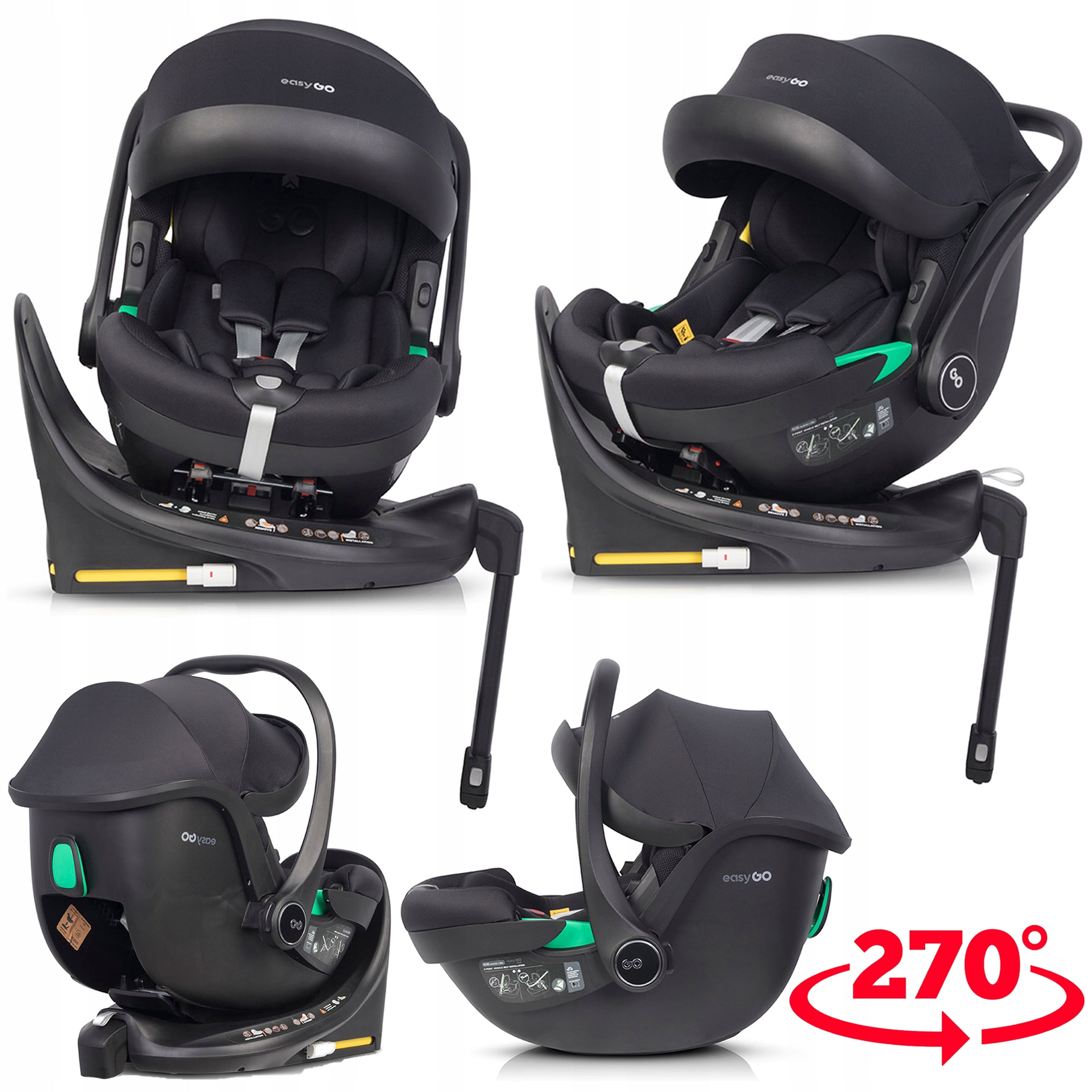 SWIVEL CAR SEAT + BASE ISOFIX I-SIZE 0-13 KG 0-87 CM ADJUSTABLE