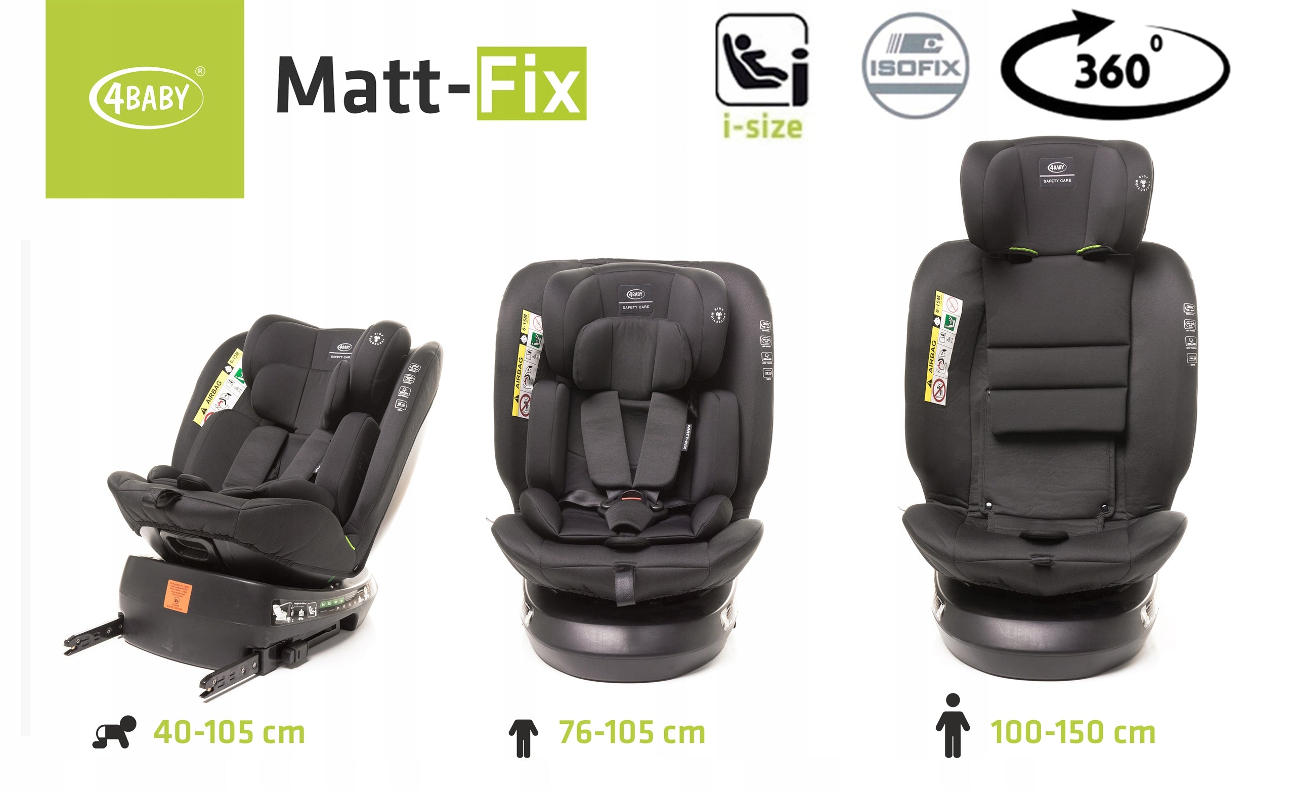 SWIVEL CAR SEAT i-SIZE ISOFIX RWF 0-36 KG 40-150 CM ADJUSTABLE Packaging status original