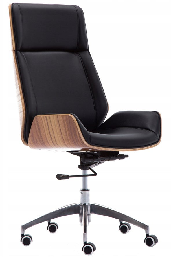SWIVEL CHAIR ARON WALNUT BLACK LEATHER