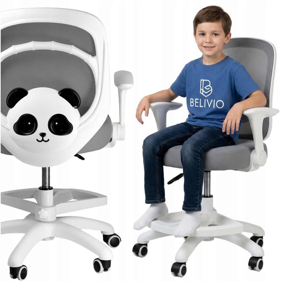 SWIVEL CHAIR DESK CHAIR FOR CHILD BOY DESK GREY PANDA