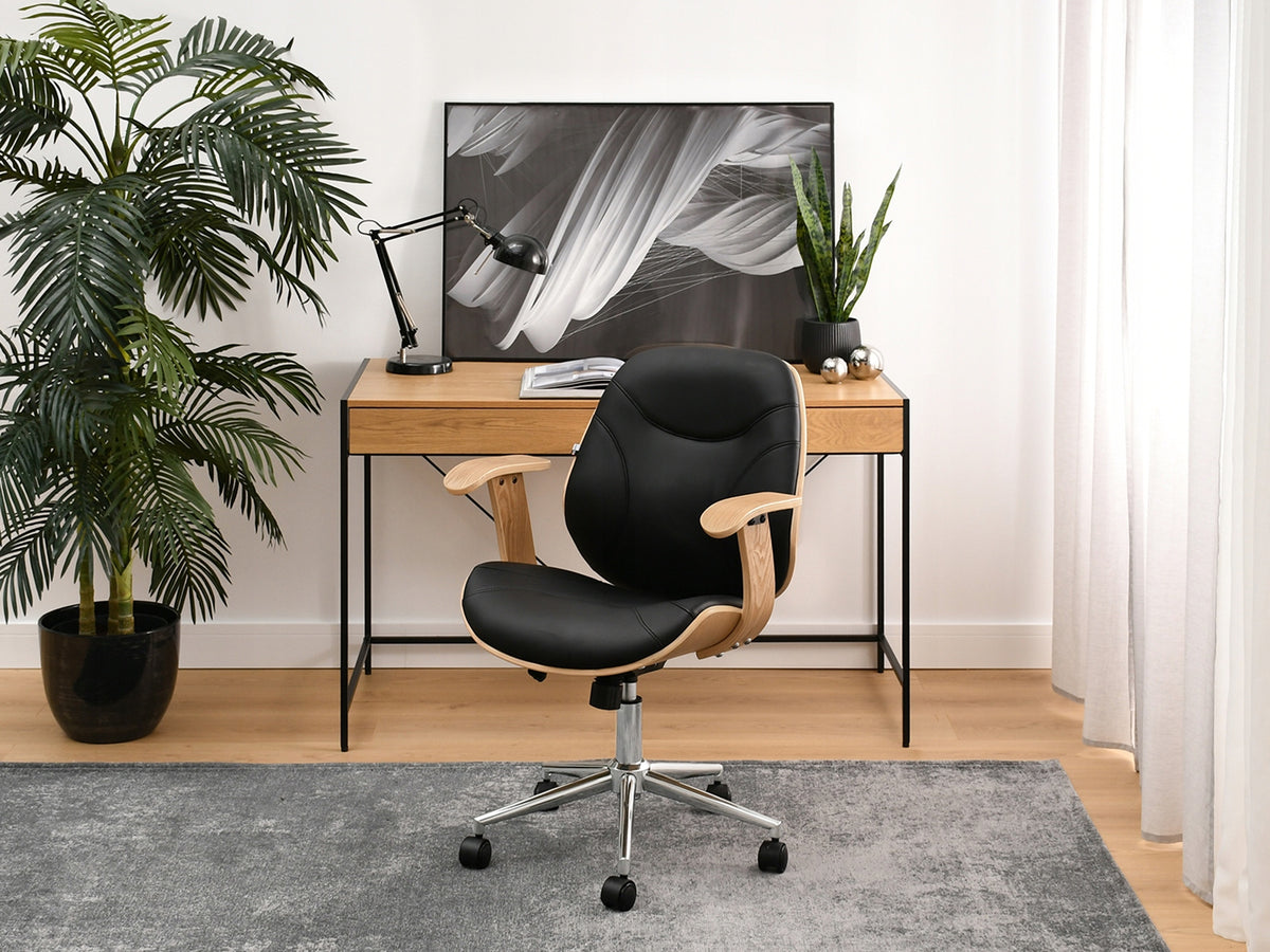 SWIVEL CHAIR FOR RAY CABINET MADE OF BENT WOOD WITH BLACK SOFT ECO LEATHER Manufacturer code 5907698683919