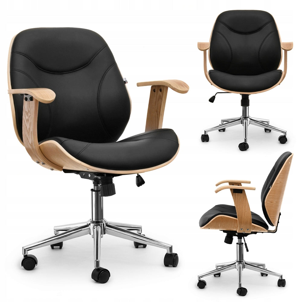 SWIVEL CHAIR FOR RAY CABINET MADE OF BENT WOOD WITH BLACK SOFT ECO LEATHER