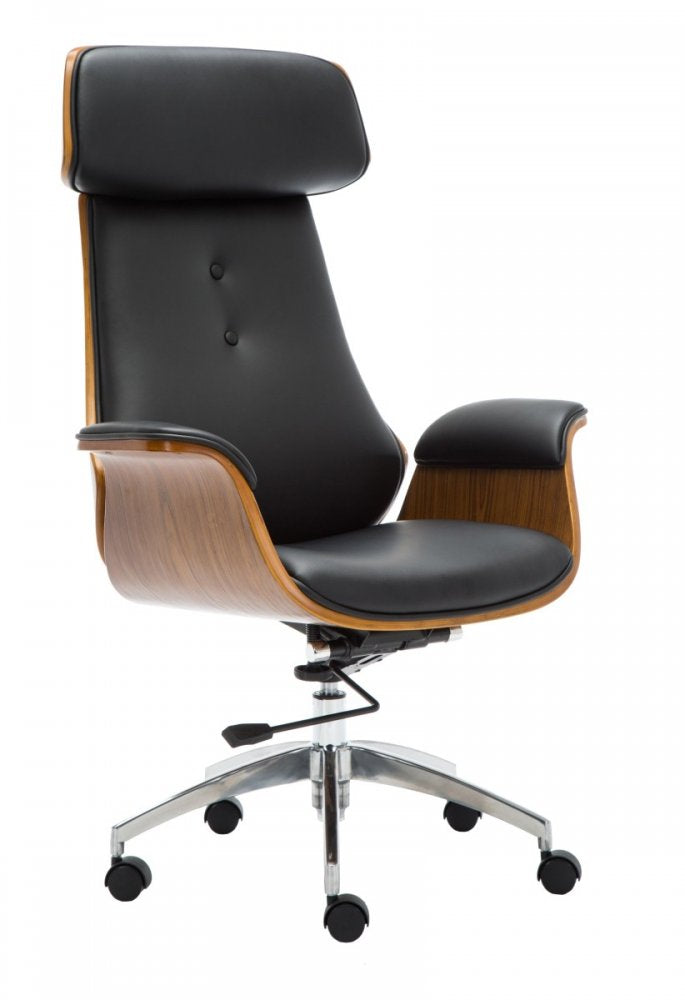 SWIVEL CHAIR FRODO WALNUT BLACK LEATHER