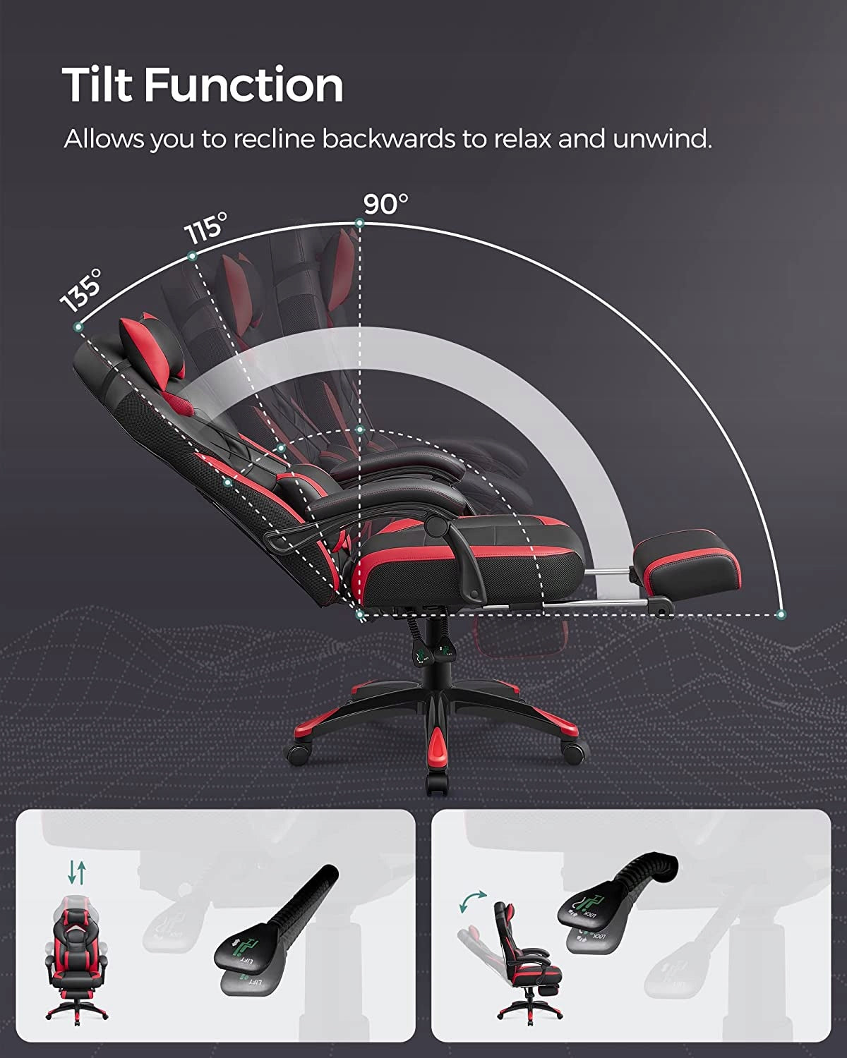 SWIVEL CHAIR GAMING CHAIR WITH FOOTREST Brand Songmics