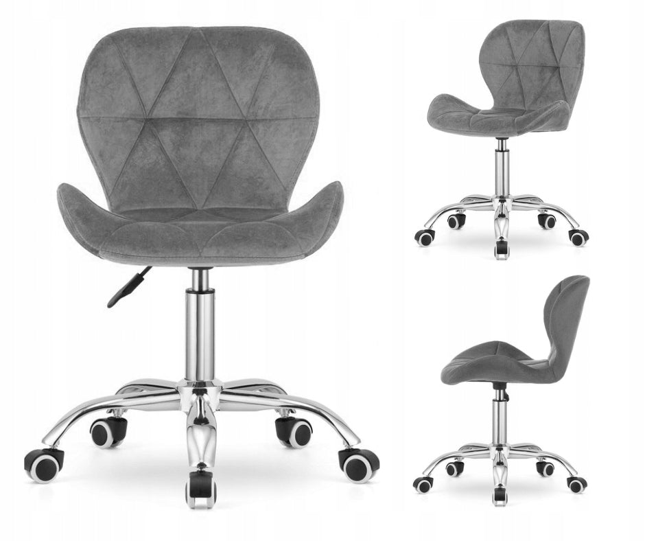 SWIVEL CHAIR GREY ADJUSTABLE VELOUR FOR VANITY CABINET DESK LUGANO