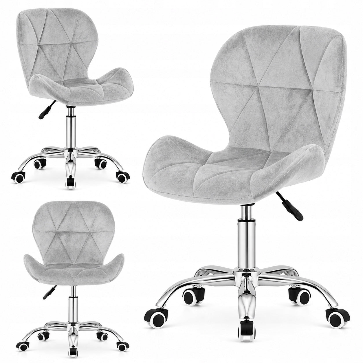 SWIVEL CHAIR GREY ADJUSTABLE VELOUR FOR VANITY DESK LUGANO