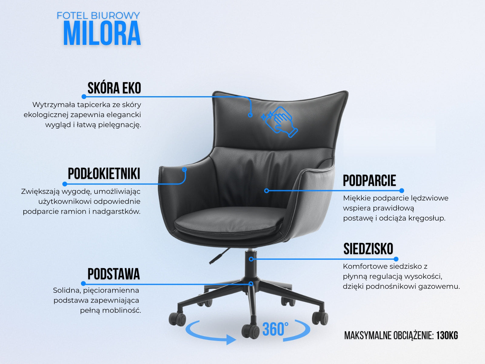 SWIVEL CHAIR HEIGHT ADJUSTMENT FOR MILORA OFFICE OLIVE ECO LEG BLACK Packaging status original