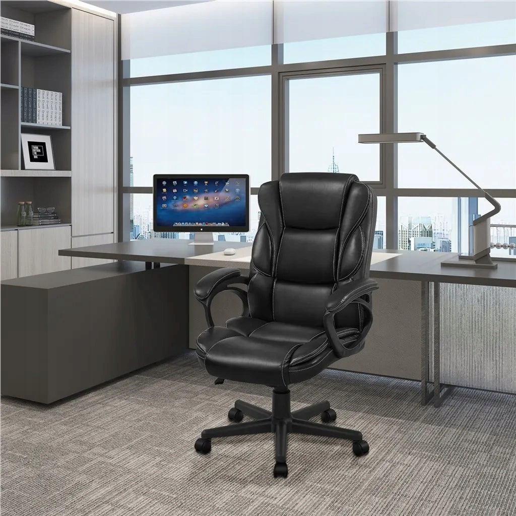 SWIVEL CHAIR OFFICE CHAIR BLACK YAHEETECH FAUX LEATHER 612536BK Brand Yaheetech