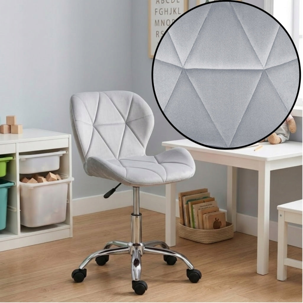 SWIVEL CHAIR OFFICE CHAIR GREY ERGONOMIC VELOUR CHROME ON WHEELS Manufacturer code 1x1684 młodzieżowe dla dziecka welurowe