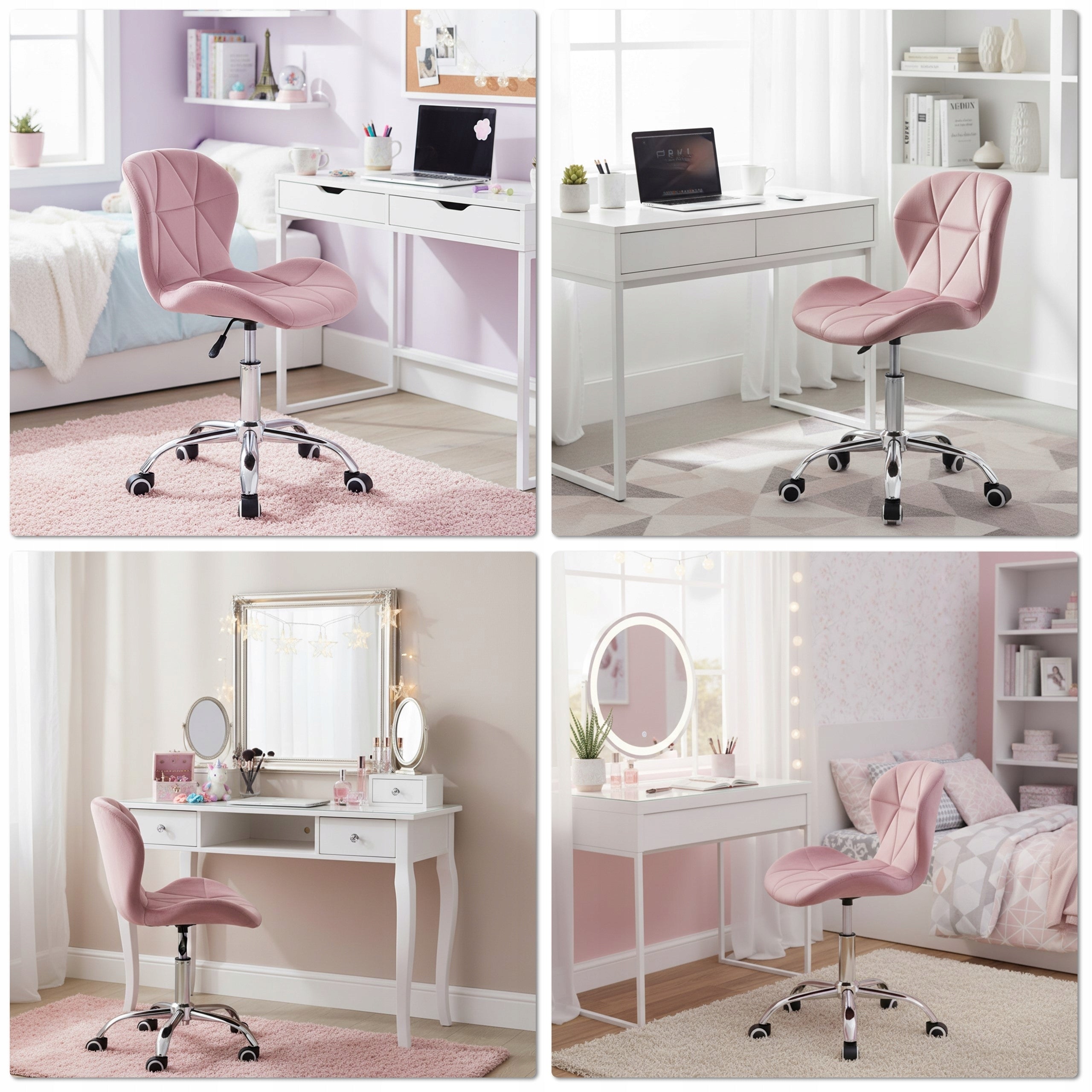 SWIVEL CHAIR OFFICE CHAIR PINK ERGONOMIC VELOUR CHROME ON WHEELS Medical device no