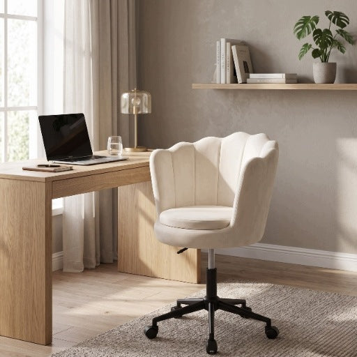 SWIVEL CHAIR OFFICE CHAIR VELOUR FOR DESK DRESSING TABLE ADJUSTABLE BEIGE Manufacturer code 1663 Fotel obrotowy krzesło muszelka welurowy