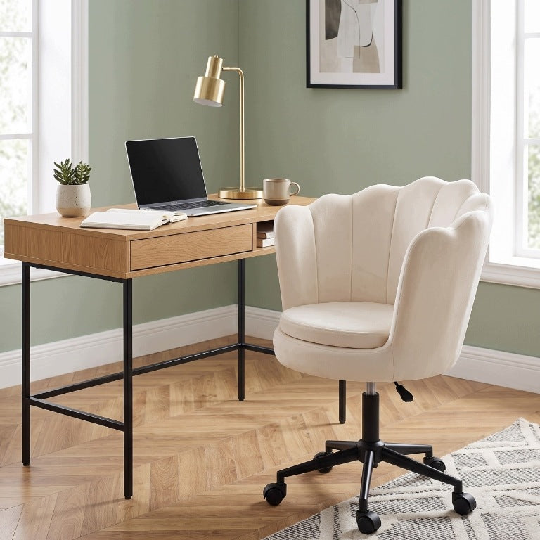 SWIVEL CHAIR OFFICE CHAIR VELOUR FOR DESK DRESSING TABLE ADJUSTABLE BEIGE Packaging status original
