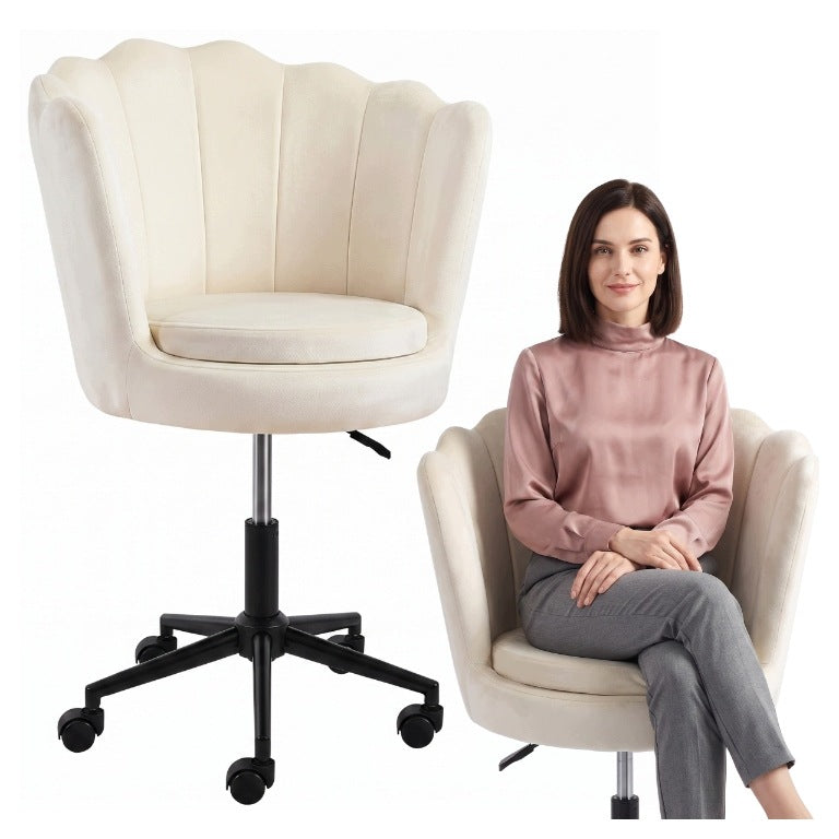 SWIVEL CHAIR OFFICE CHAIR VELOUR FOR DESK DRESSING TABLE ADJUSTABLE BEIGE