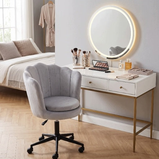 SWIVEL CHAIR OFFICE CHAIR VELOUR FOR DESK DRESSING TABLE ADJUSTABLE GRAY Manufacturer code 1664 Fotel obrotowy krzesło muszelka welurowy