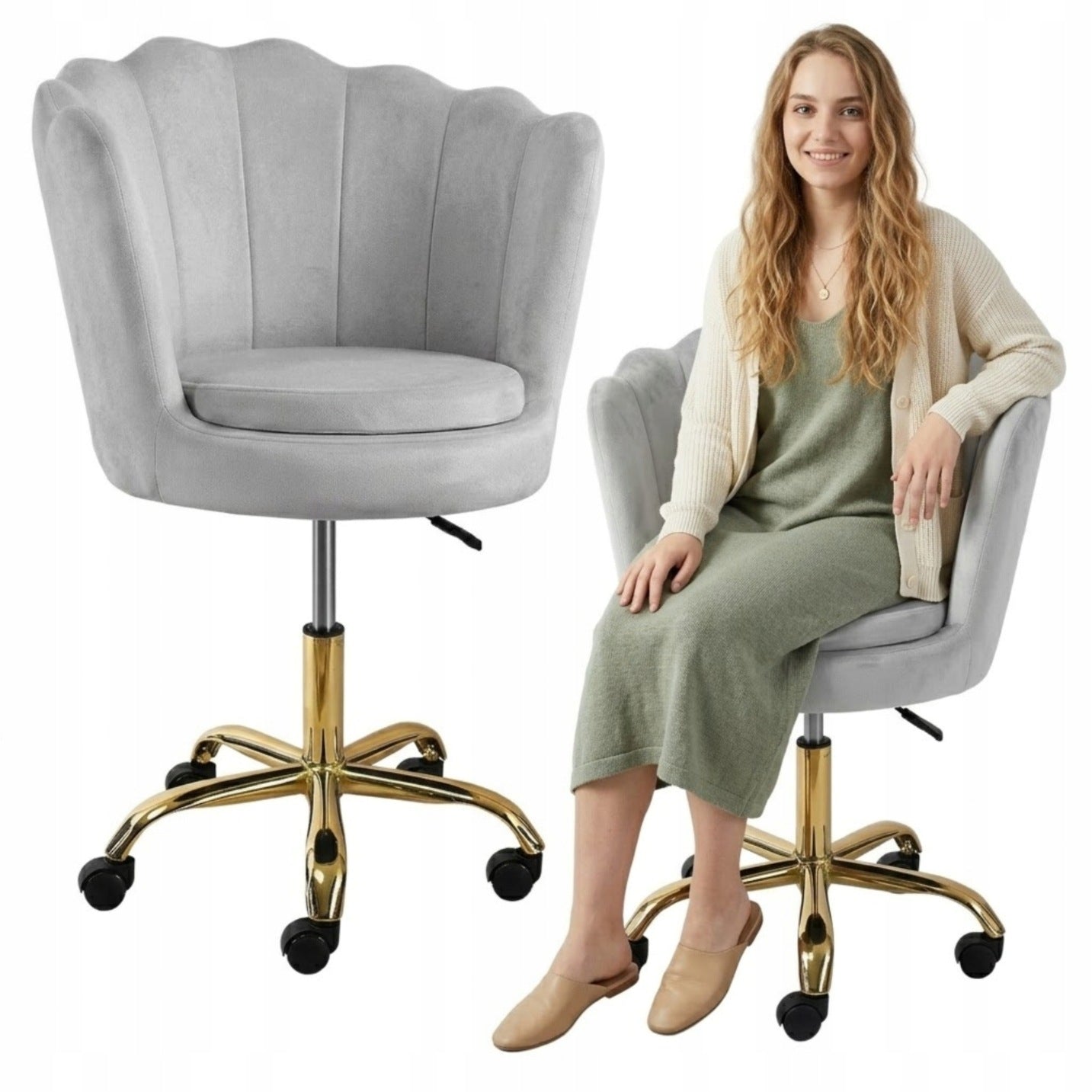 SWIVEL CHAIR OFFICE CHAIR VELOUR FOR DESK DRESSING TABLE ADJUSTABLE GRAY