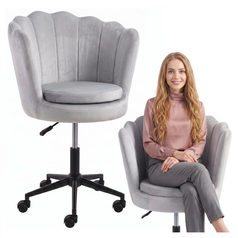 SWIVEL CHAIR OFFICE CHAIR VELOUR FOR DESK DRESSING TABLE ADJUSTABLE GRAY