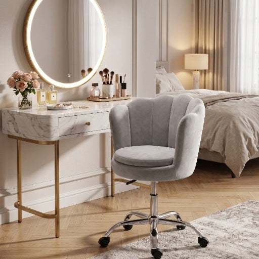 SWIVEL CHAIR OFFICE CHAIR VELOUR FOR DESK DRESSING TABLE ADJUSTABLE GREY Packaging status original