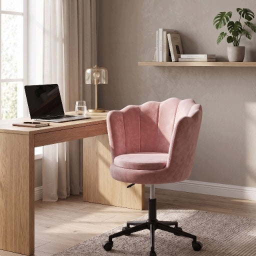 SWIVEL CHAIR OFFICE CHAIR VELOUR FOR DESK DRESSING TABLE ADJUSTABLE PINK Manufacturer code 1665 Fotel obrotowy krzesło muszelka welurowy