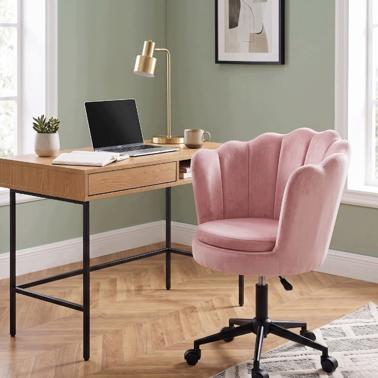 SWIVEL CHAIR OFFICE CHAIR VELOUR FOR DESK DRESSING TABLE ADJUSTABLE PINK Packaging status original
