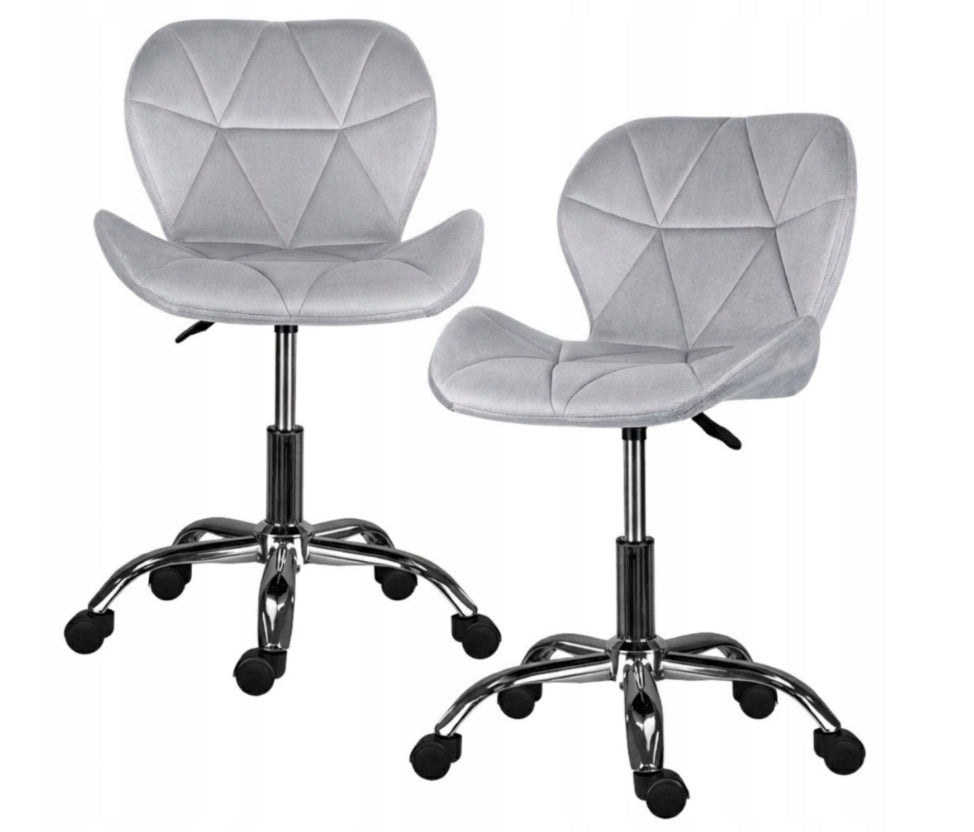 SWIVEL CHAIR ON WHEELS OFFICE CHAIR GREY ERGONOMIC VELOUR CHROME
