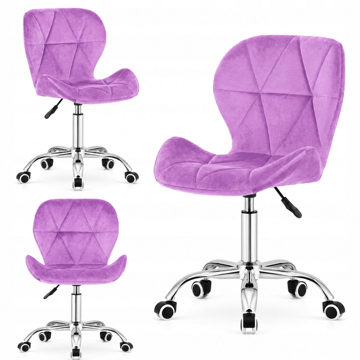 SWIVEL CHAIR PINK ADJUSTABLE VELOUR FOR VANITY DESK LUGANO