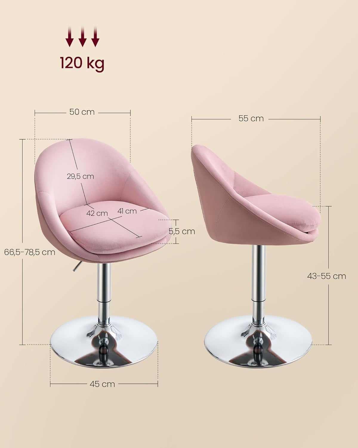 SWIVEL CHAIR PINK VELVET ADJUSTABLE Manufacturer code LJB100R01