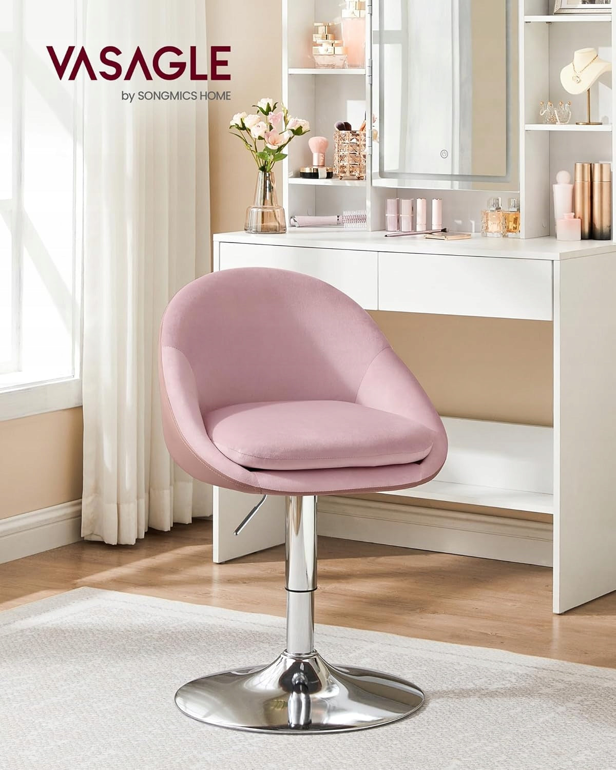 SWIVEL CHAIR PINK VELVET ADJUSTABLE Packaging status original