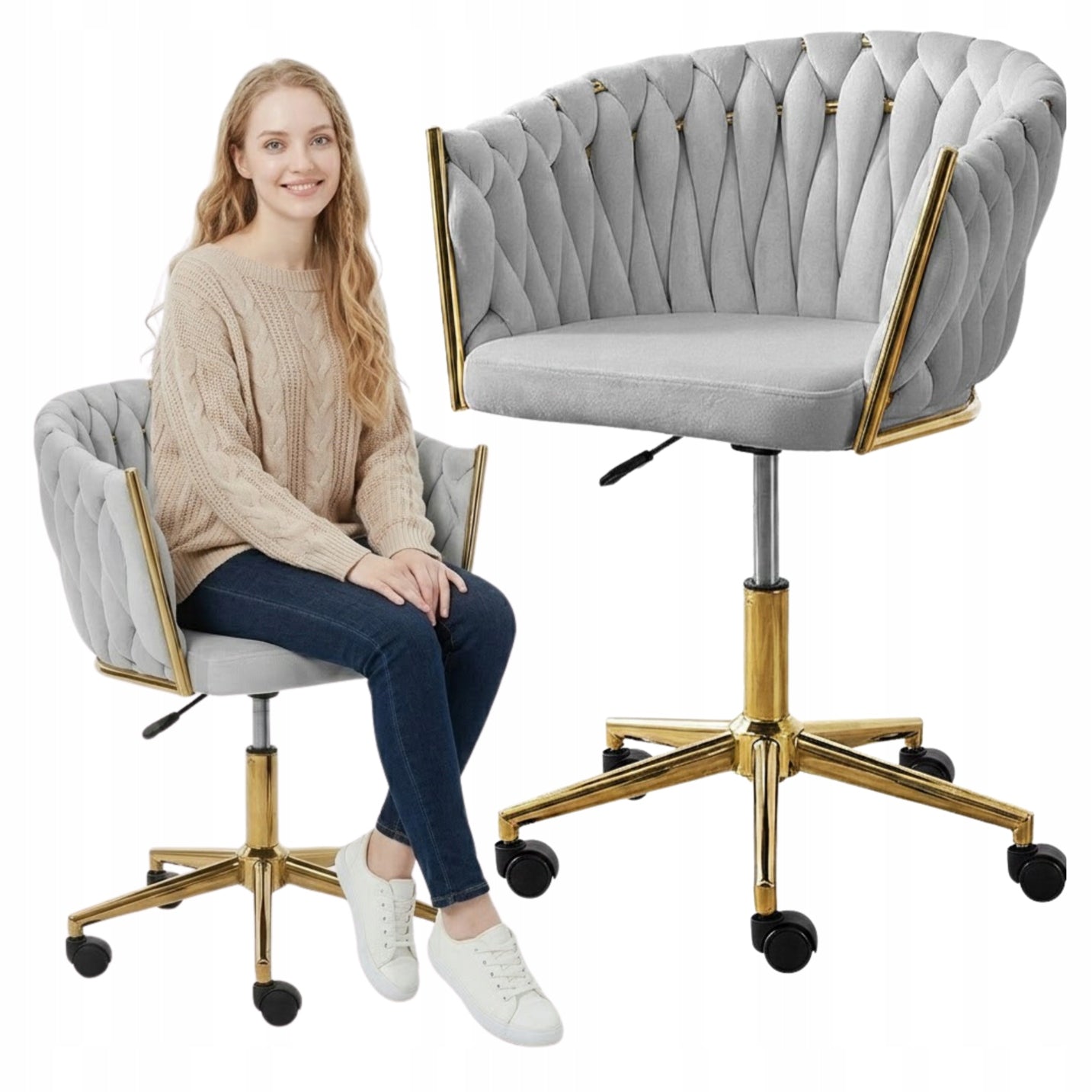 SWIVEL CHAIR VELOUR OFFICE CHAIR FOR DESK DRESSING TABLE ADJUSTABLE