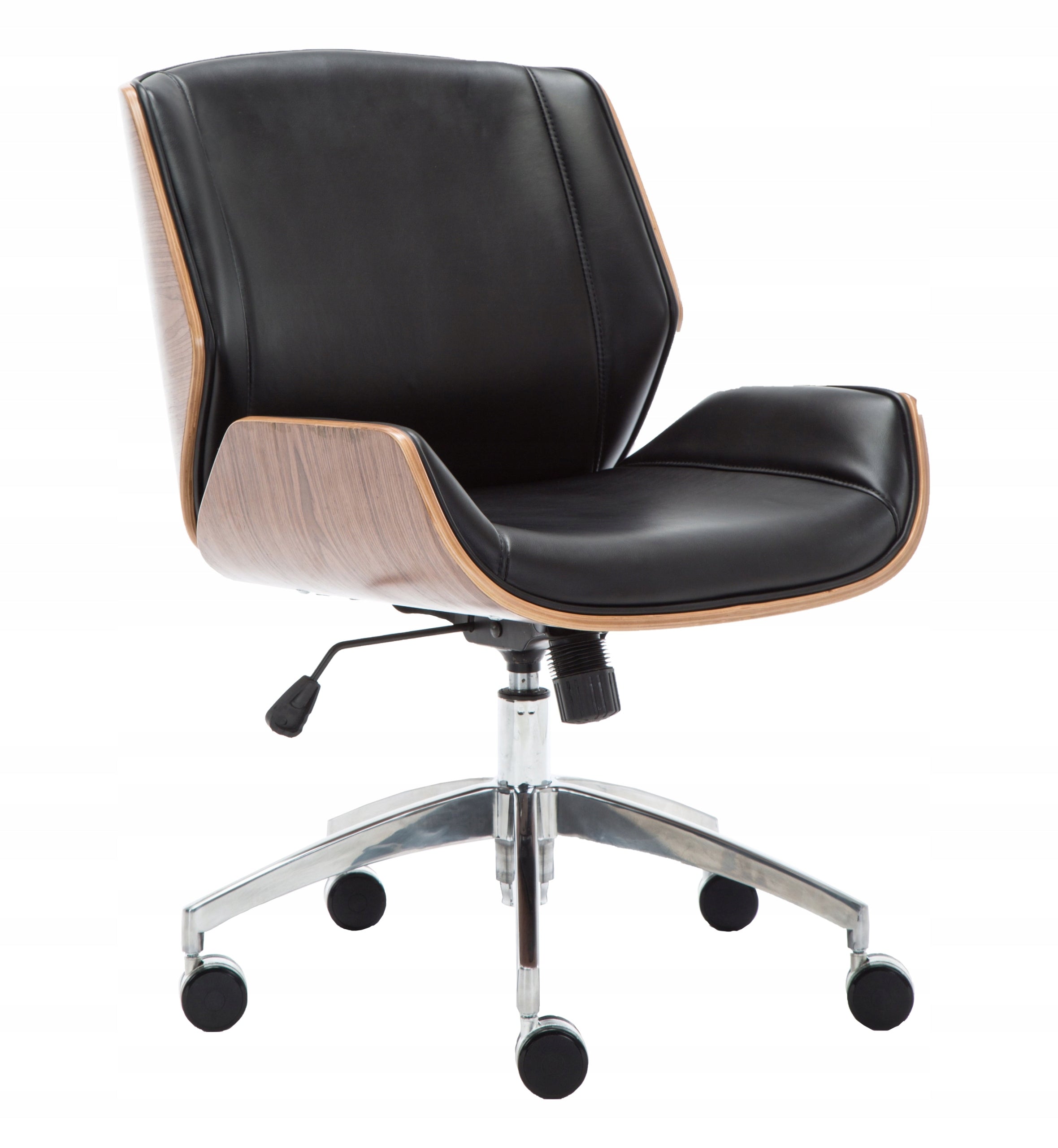 SWIVEL CHAIR VIRE WALNUT BLACK LEATHER