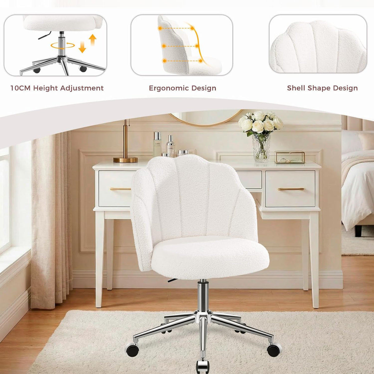 SWIVEL COSMETIC CHAIR ON WHEELS ADJUSTABLE WHITE Manufacturer code 5906104714322