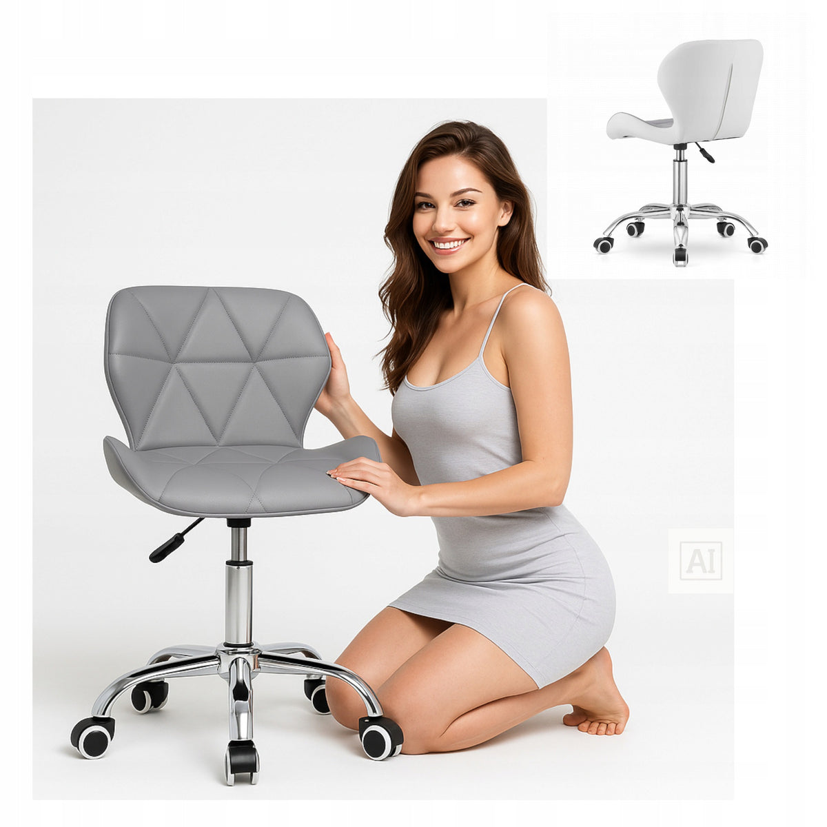 SWIVEL Chair Upholstered Office Desk Chair Grey White LOFT
