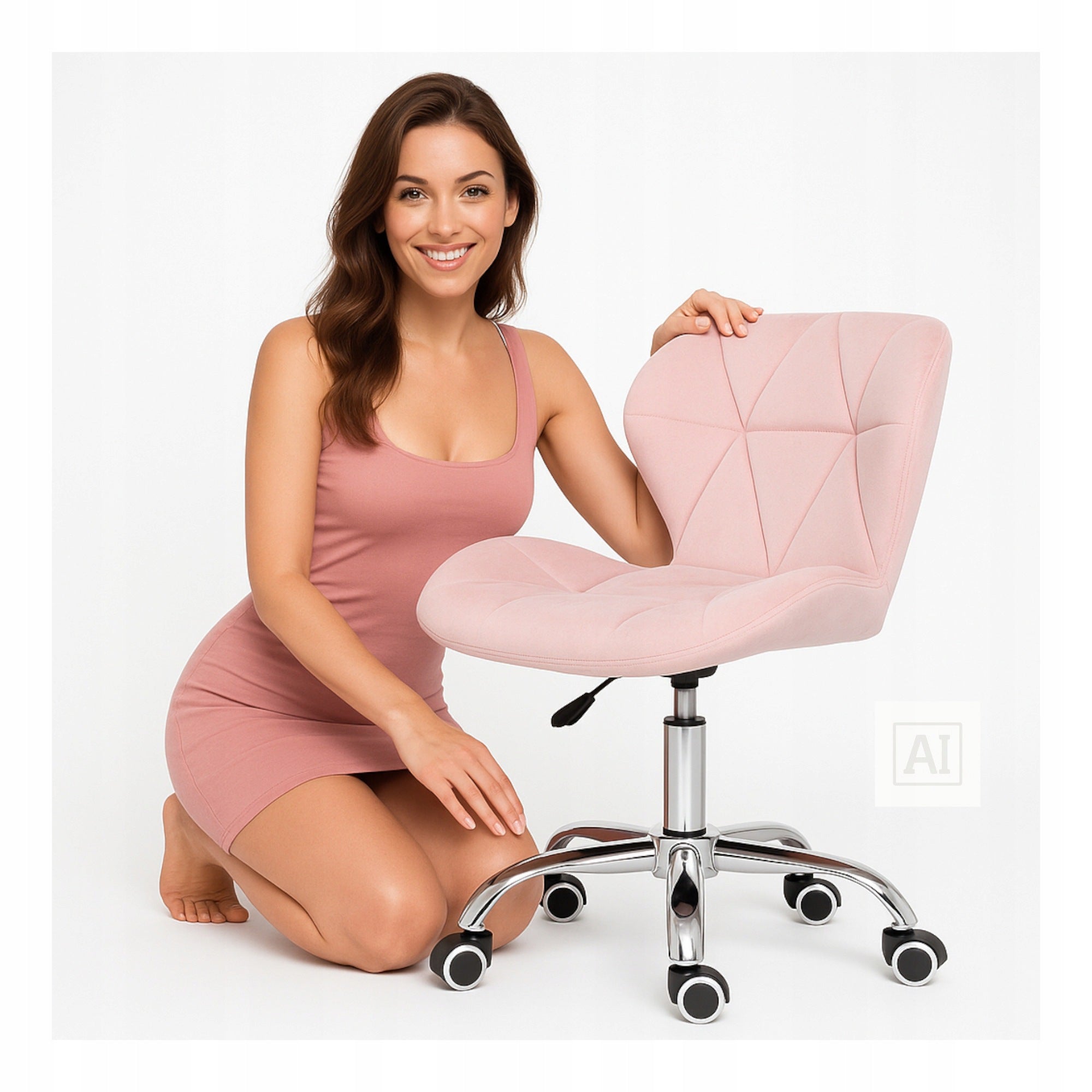 SWIVEL Chair Upholstered Velour Office Desk Chair PINK LOFT