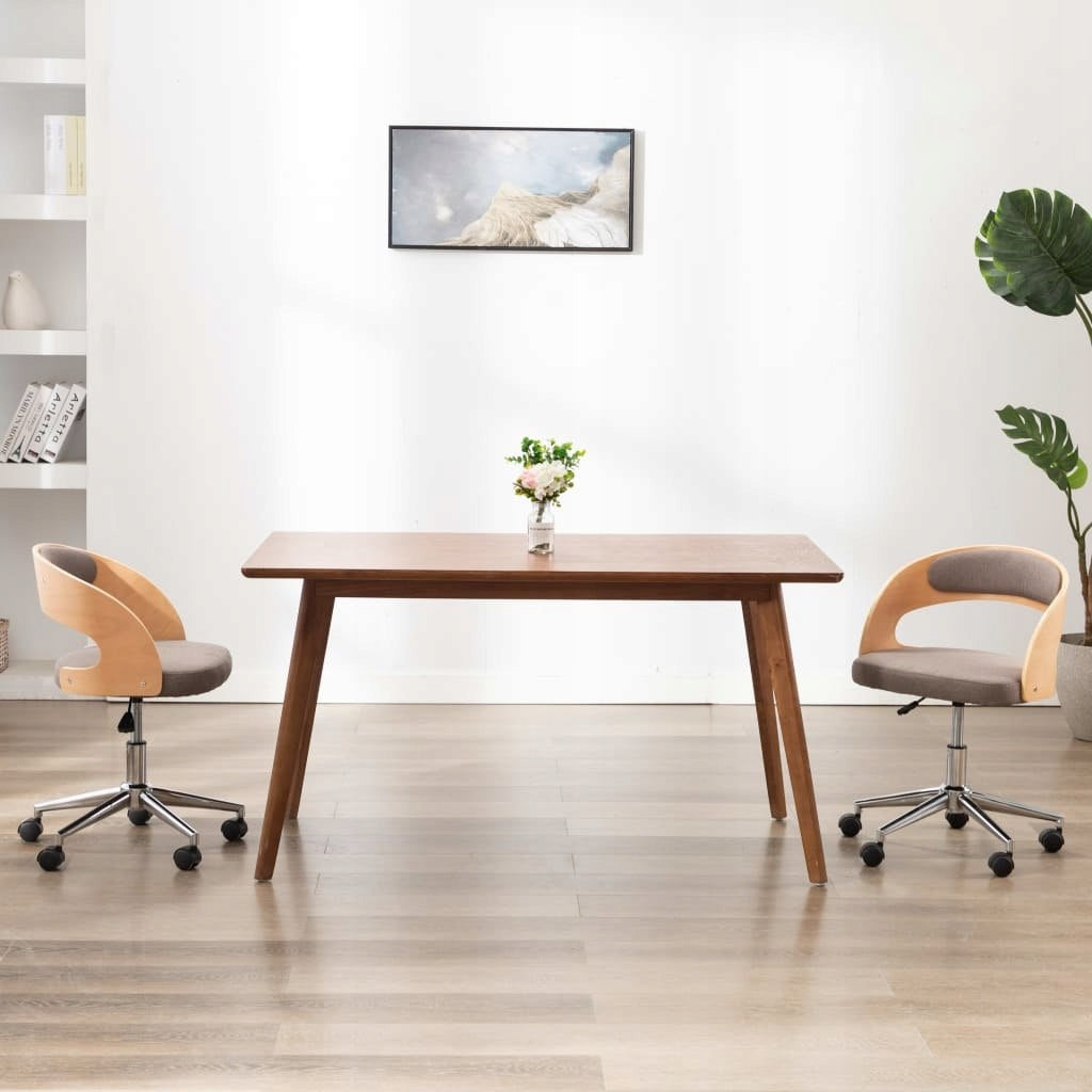 SWIVEL OFFICE CHAIR TAUPE BENT WOOD AND FABRIC