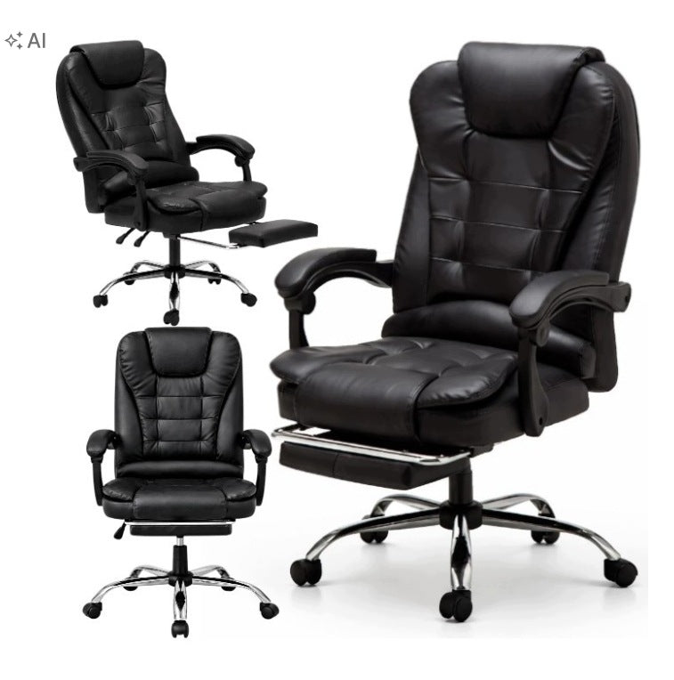 SWIVEL OFFICE CHAIR WITH FAUX LEATHER FOOTREST BLACK