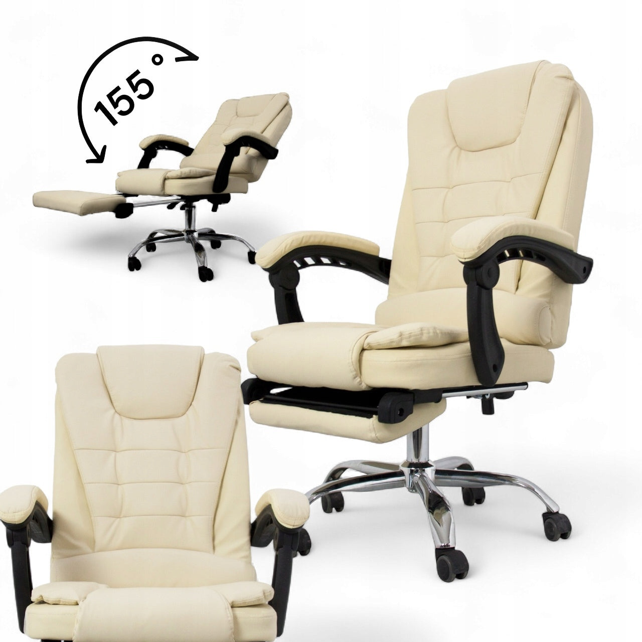 SWIVEL OFFICE CHAIR WITH FOOTREST CREAM PREMIUM DESK CHAIR Manufacturer code FOTEL BIUROWY Z PODNOZKIEM KREMOWY