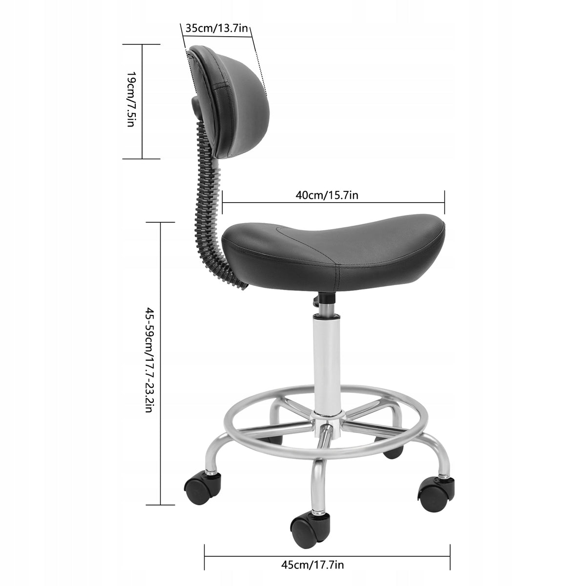 SWIVEL SADDLE CHAIR 360°, HEIGHT ADJUSTMENT 44-60 CM, MAX 150 KG Furniture depth 40 cm
