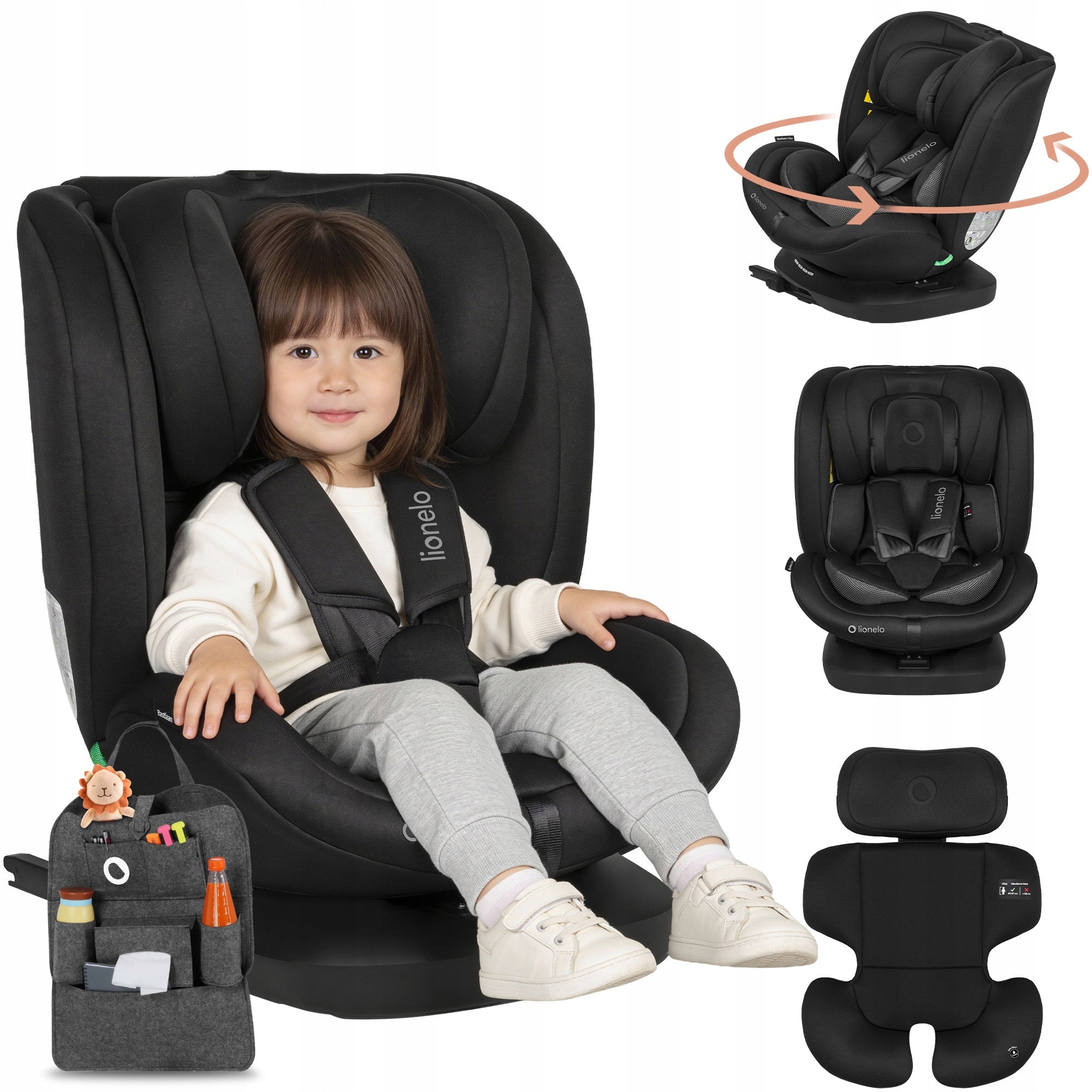 SWIVEL car seat isofix 40-150cm + organizer LIONELO I-SIZE