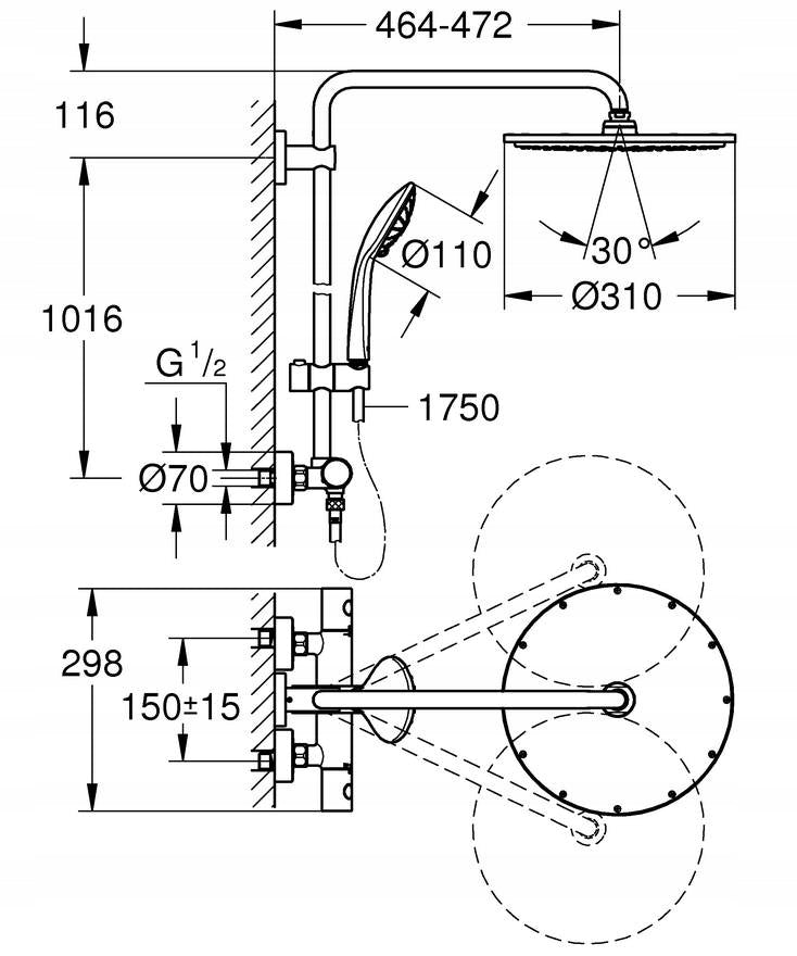 Grohe Euphoria System XXL 310 Duschset mit Thermostatarmatur, gebürsteter Hartgraphit, 26075AL0 