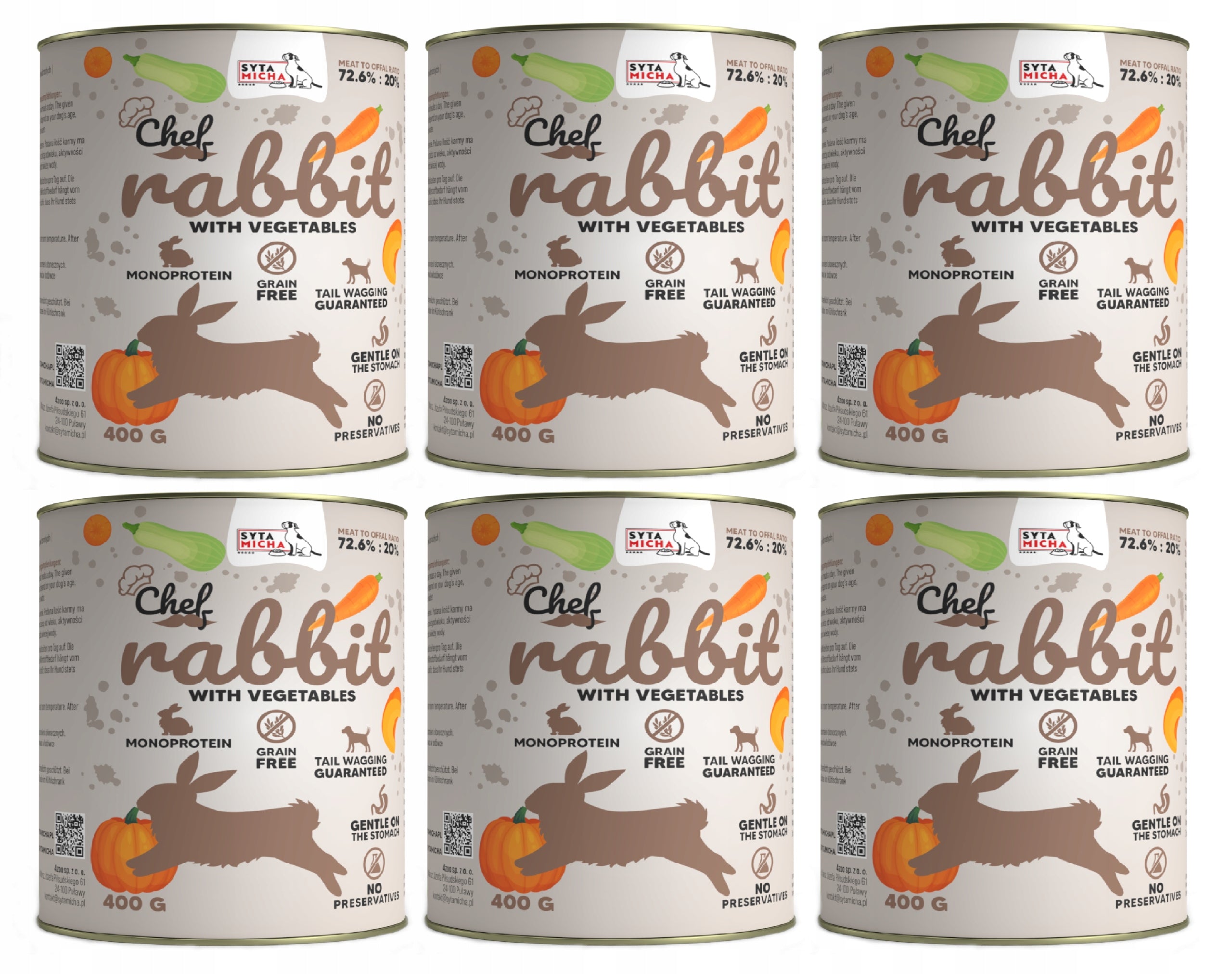 SYTA MICHA Wet Food Rabbit with Vegetables Wet Dog Food Can 6x400g