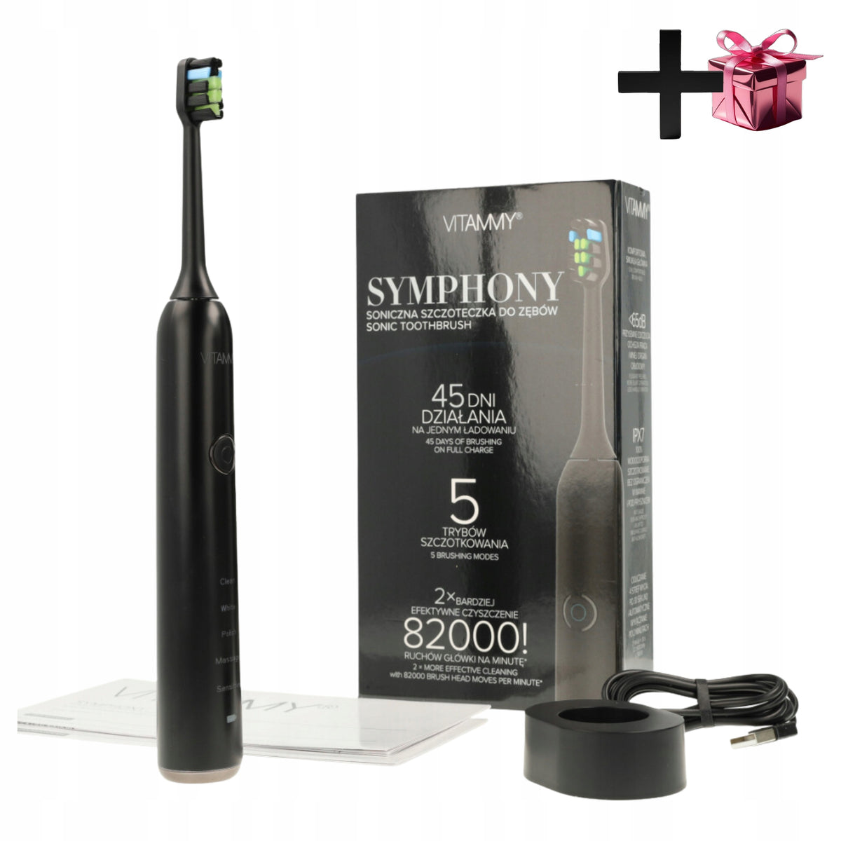 SZCZOTECZKA SONICZNA CZARNA ELEKTRYCZNA BLACK VITAMMY SYMPONY